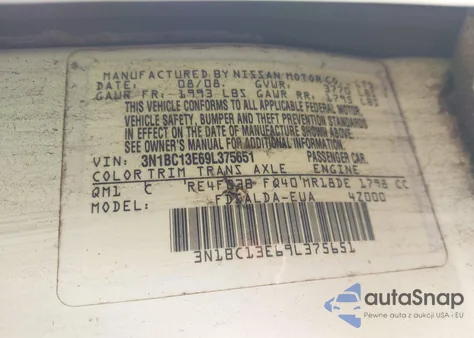 2009 Nissan Versa 1.8S из США, поврежденный, VIN 3N1BC13E69L375651